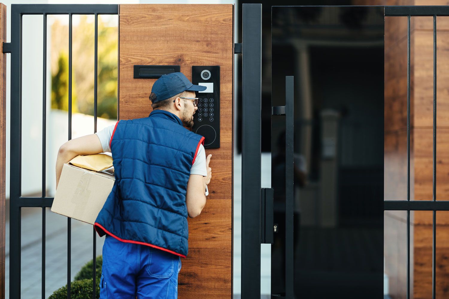 man using intercom